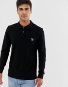 Ps Paul Smith Slim Fit Long Sleeve Zebra Logo Polo In Black