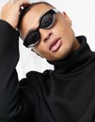 Asos Design Recycled Frame Mid Oval Sunglasses In Black With Smoke Lens