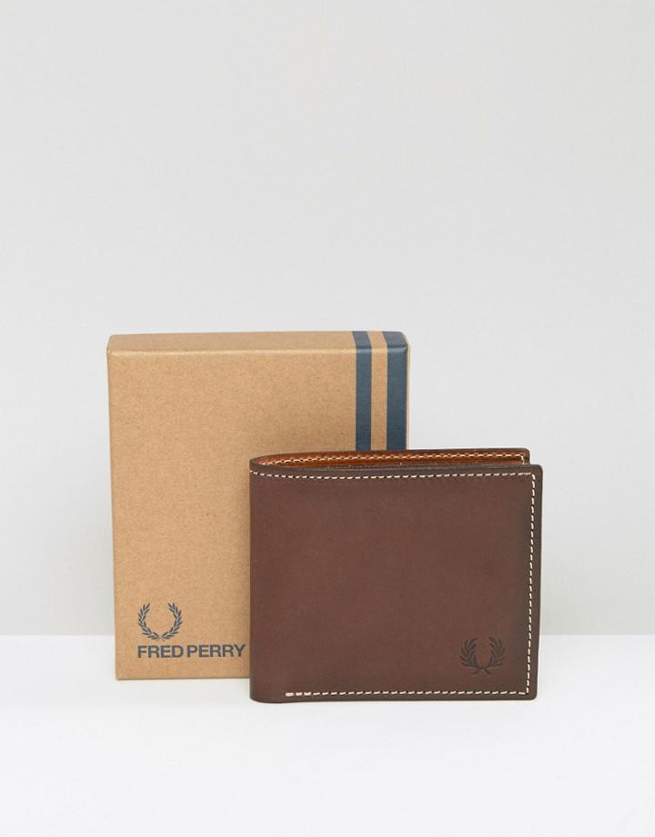Fred Perry Leather Billfold Wallet In Brown - Brown