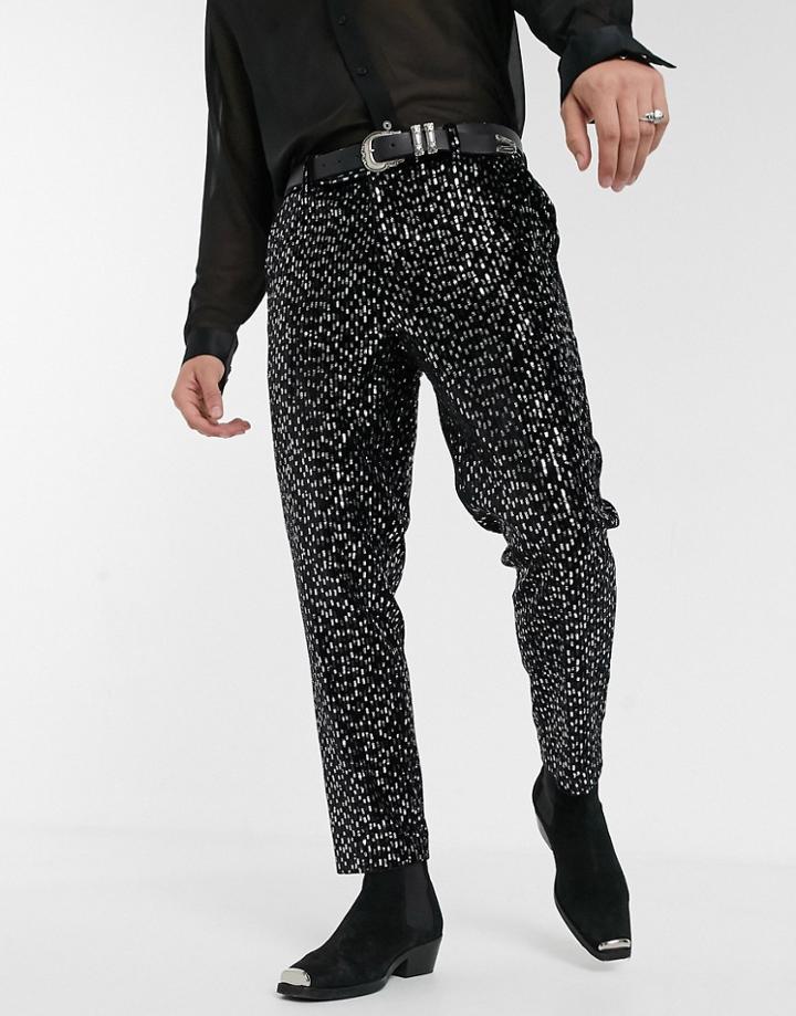 Asos Design Slim Crop Smart Pants In All Over Sequins In Black