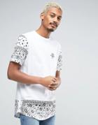 Asos Super Longline T-shirt With Paisley Sleeve And Hem - White