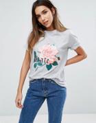 Missguided Slogan Rose T-shirt - Gray