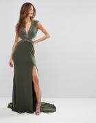 Forever Unique Plunge Maxi Dress With Cutout - Green