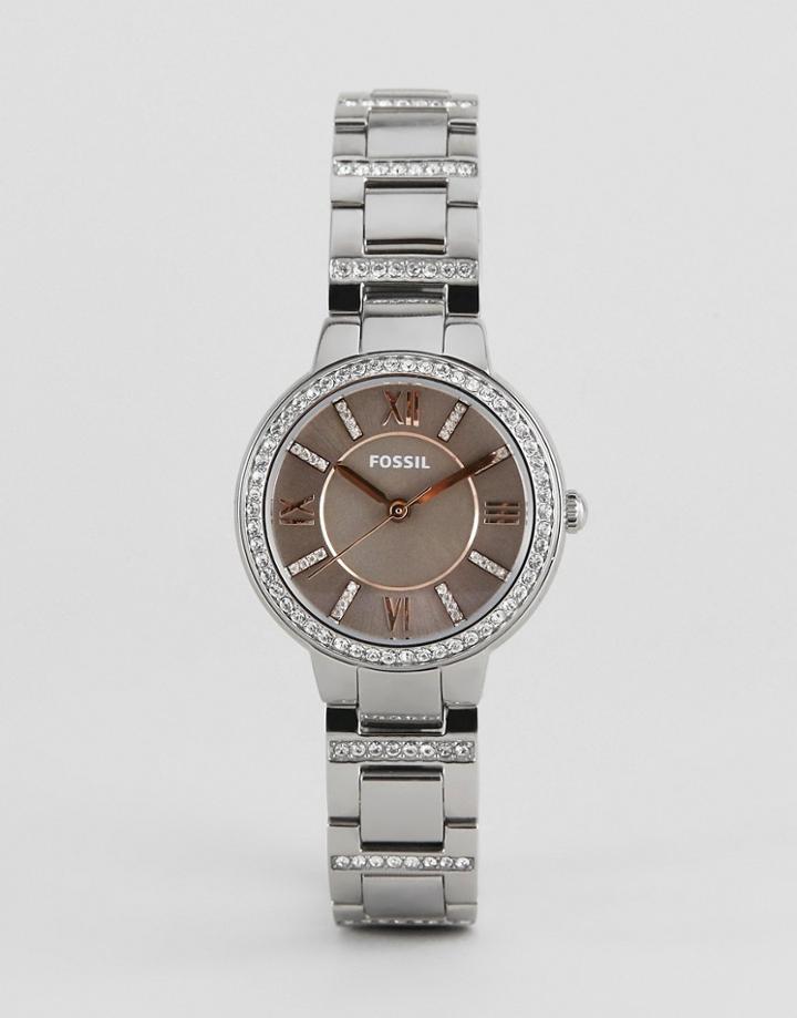 Fossil Ladies Stainless Steel Watch With Pink Dial - Silver