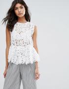Mango Broderie Lace Frill Top - White