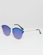 Asos Retro Laid On Lens Sunglasses With Blue Flash Lens - Black