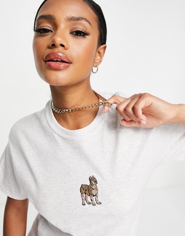 Hnr Ldn Oversized T-shirt With Embroidered Puppy In Gray-grey