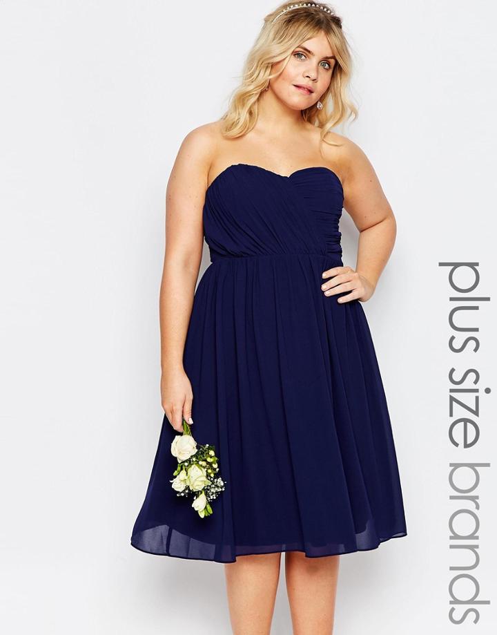 Tfnc Plus Wedding Bandeau Chiffon Midi Dress - Navy