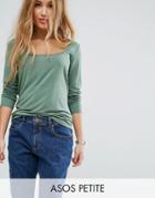 Asos Petite Top With Square Neck And Long Sleeve - Green