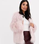 Asos Design Petite Mongolian Faux Fur Coat In Pink