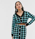 Reclaimed Vintage Inspired Cardigan In Bright Houndstooth - Multi