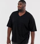 Asos Design Plus Oversized T-shirt With V Neck And Seam Detail In Black - Black