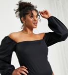 Asos Design Curve Long Sleeved Swimsuit In Black