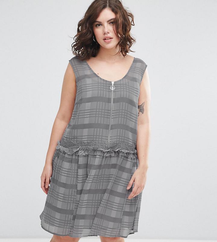 Asos Curve Drop Hem Mini Dress In Check Print - Multi