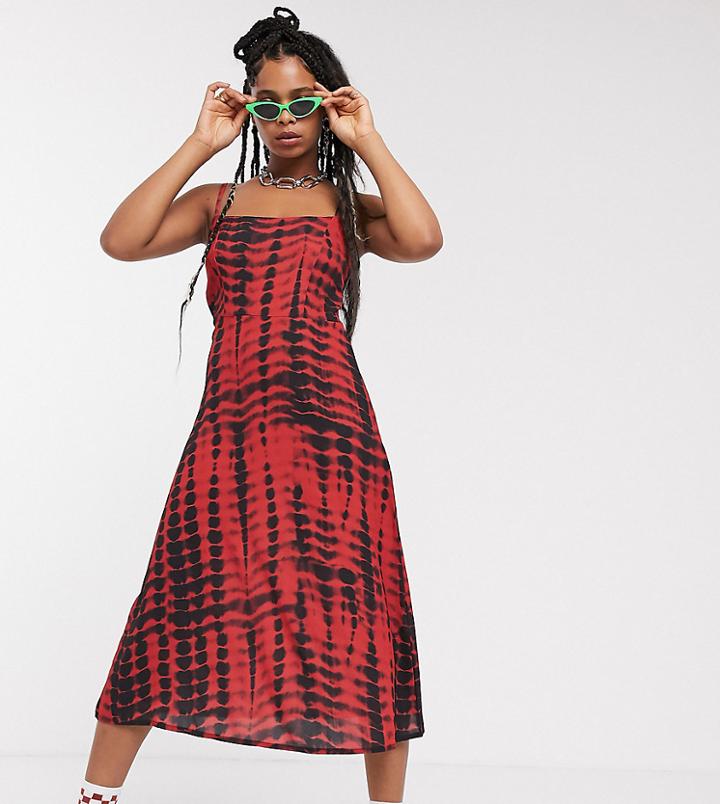 Collusion Square Neck Cami Midi Dress In Tie Dye Print-multi