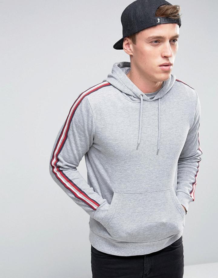 Brave Soul Stripe Sleeve Hoodie - Gray