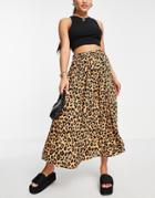 Vila Midi Skirt In Leopard Print-multi
