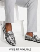 Asos Design Loafers In Gray Faux Snake With Snaffle