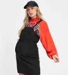 Asos Design Maternity Tie Waist Nylon Overalls Mini Pinafore Dress In Black
