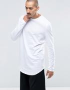 Asos Relaxed Longline Long Sleeve T-shirt With Curve Hem In White - White