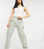 Asos Design Petite Front Pleat Chinos With Cargo Pockets In Sage-green
