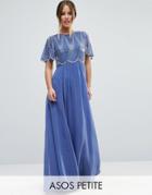 Asos Petite Embellished Bodice Maxi Dress With Scallop Sleeve - Blue
