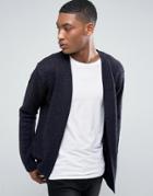 Brave Soul Longline Mix Knit Man Cardigan - Navy
