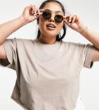 Asos Design Curve Cropped T-shirt With Roll Sleeves In Mushroom-neutral