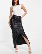 Club L London Ruched Front High Slit Maxi Skirt In Black