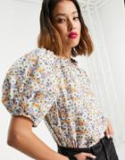 Only Blouse With High Neck And Volume Sleeves In Floral Print-multi