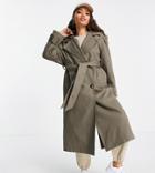 Asos Design Petite Trench Coat With Hood In Stone-neutral