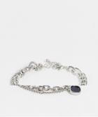 Asos Design 2 Pack Chain Bracelet Set With Black Agate Stone Charm In Silver Tone
