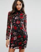 Missguided Floral Flocked Bodycon Mini Dress - Multi
