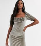 Missguided Tall Velvet Mini Dress In Silver-neutral