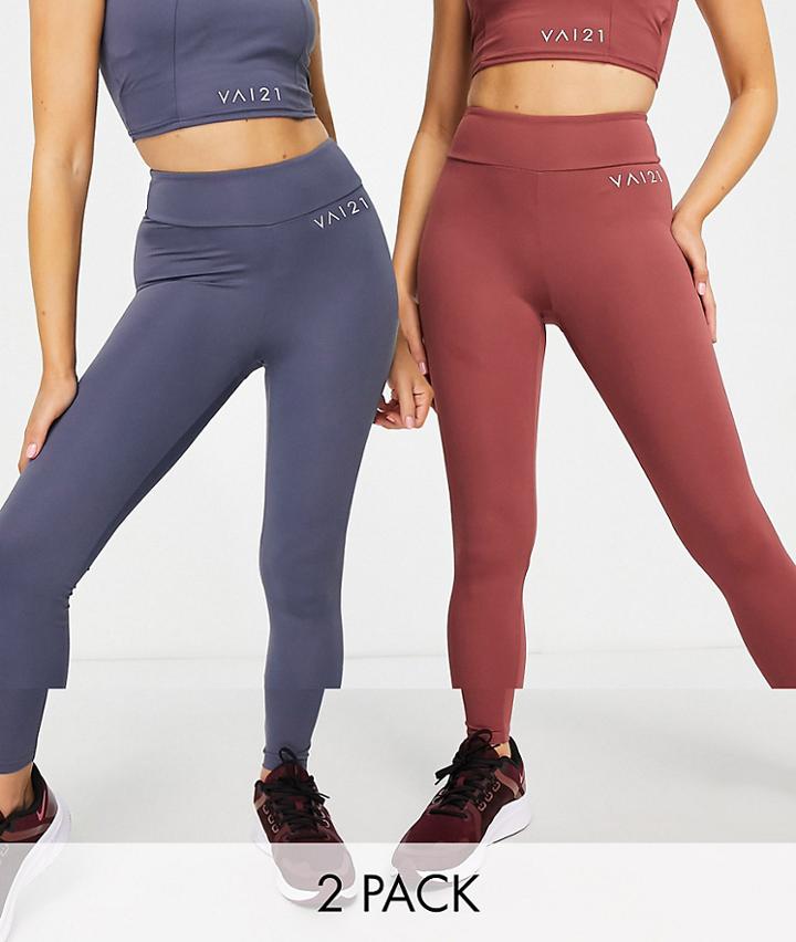 Vai21 2 Pack Active Leggings In Red And Navy-multi