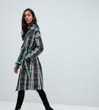 Missguided Tall Check Classic Trench In Multi - Multi