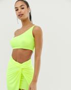Club L Neon One Shoulder Crop Top - Green