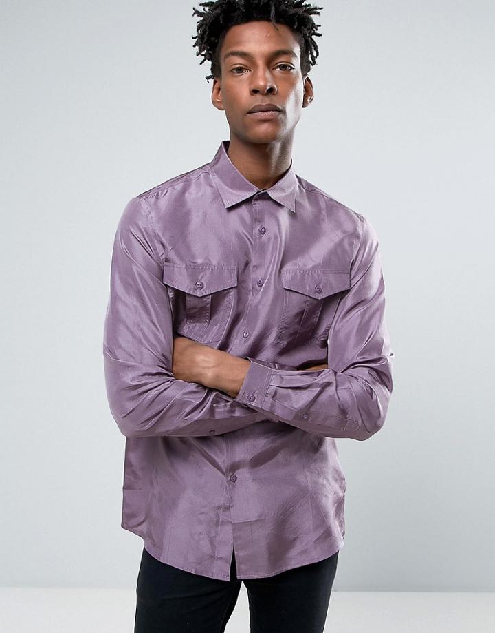 Asos Regular Fit Silk Shirt In Purple - Purple