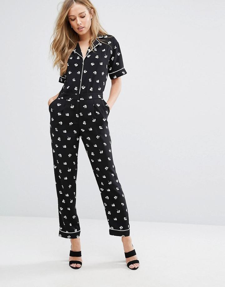 Warehouse Dandy Print Mono Jumpsuit - Black