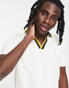 Asos Design Relaxed Polo T-shirt In Slinky Fabric With V-neck Tipping-white