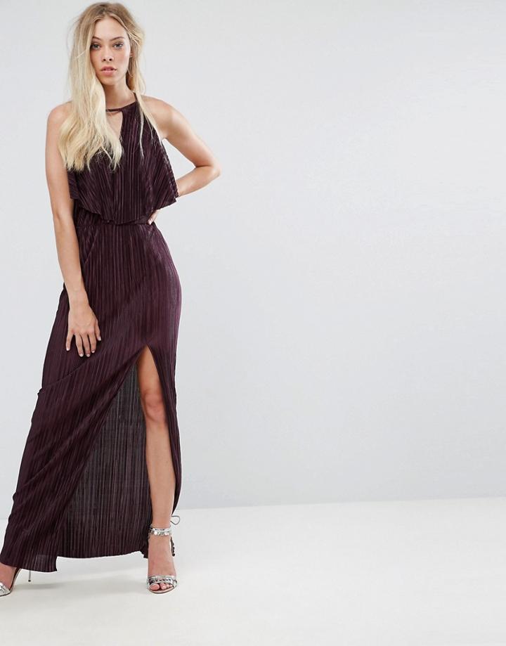 Oh My Love Grecian Frill Front Pleated Maxi Dress - Purple