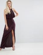 Oh My Love Grecian Frill Front Pleated Maxi Dress - Purple