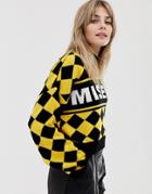 The Ragged Priest Cropped Knitted Sweater With Diamond Design And Slogan-yellow
