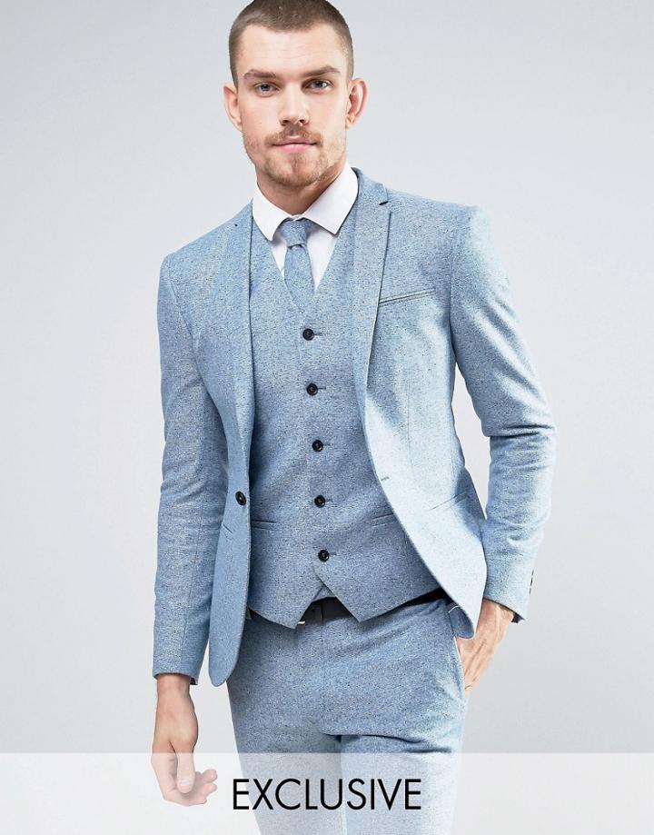 Noak Super Skinny Suit Jacket In Fleck Wool - Blue