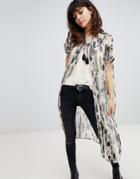 Religion Kimono With Tassel Ties In Smudge Print - Gray