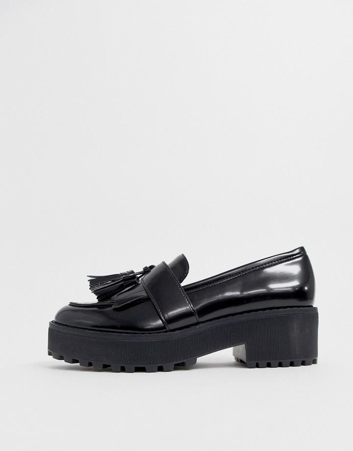 Monki Tassel-detail Flatform Loafer In Black - Black
