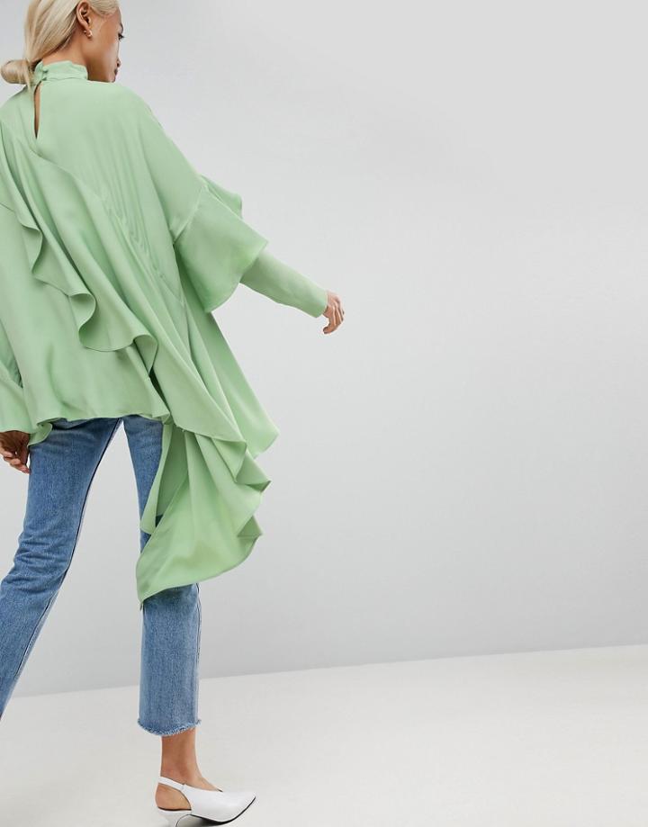 Asos White Waterfall Frill Crepe Top - Green