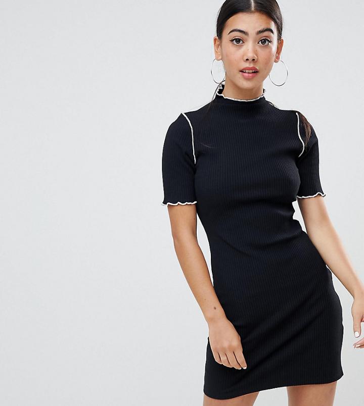 Asos Design Petite Chunky Rib Bodycon Dress With Baby Overlock - Black