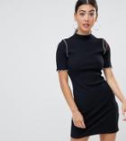 Asos Design Petite Chunky Rib Bodycon Dress With Baby Overlock - Black