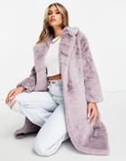 Jayley Longer Length Faux Fur Coat In Lilac-purple